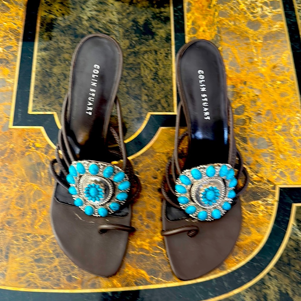 Woman slip on sandals brown with leather hand made